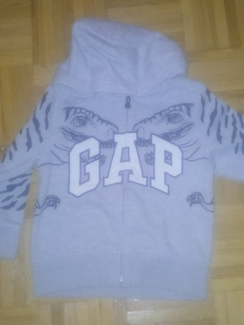 GAP Light Gray Kids Zip Hoodie with Dino Graphic